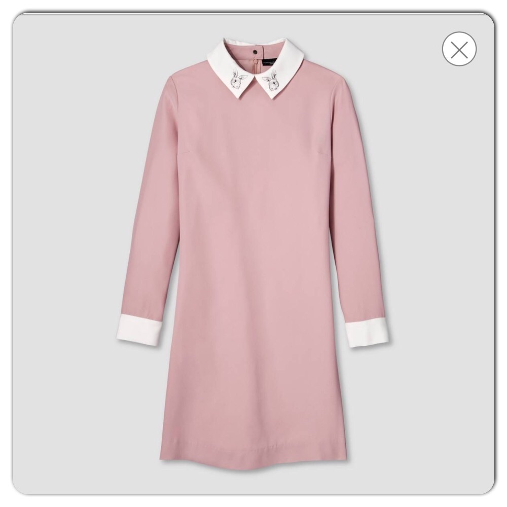Victoria Beckham Pink Long Sleeve Shift Dress with White Collar - Picture 2 of 7